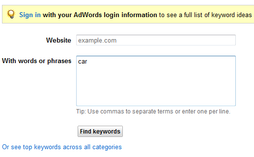 Search-based Keyword Tool Homepage